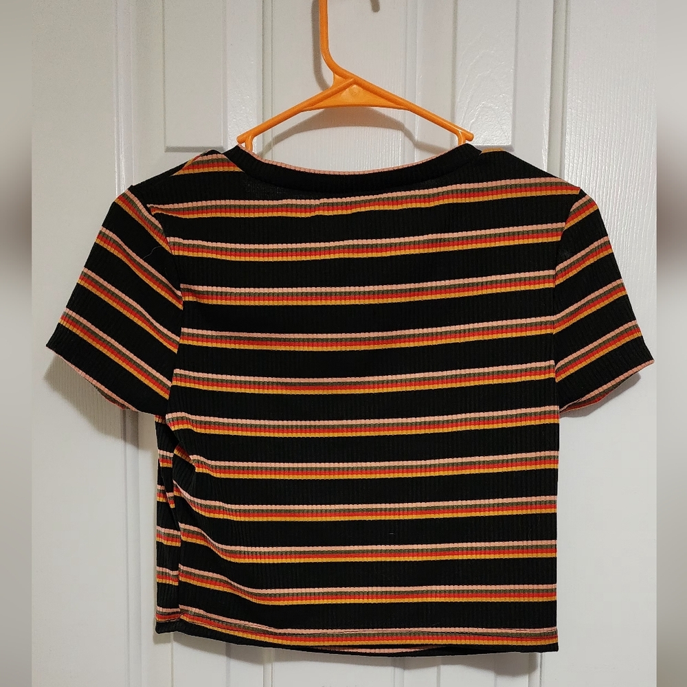 SHEIN Black and Multicolor Striped Ribbed Tee - Picture 3 of 3